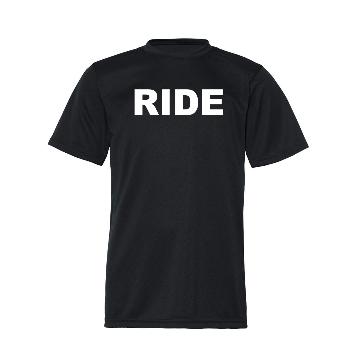 Ride Brand Logo Classic Youth Unisex Performance T-Shirt Black (White Logo)