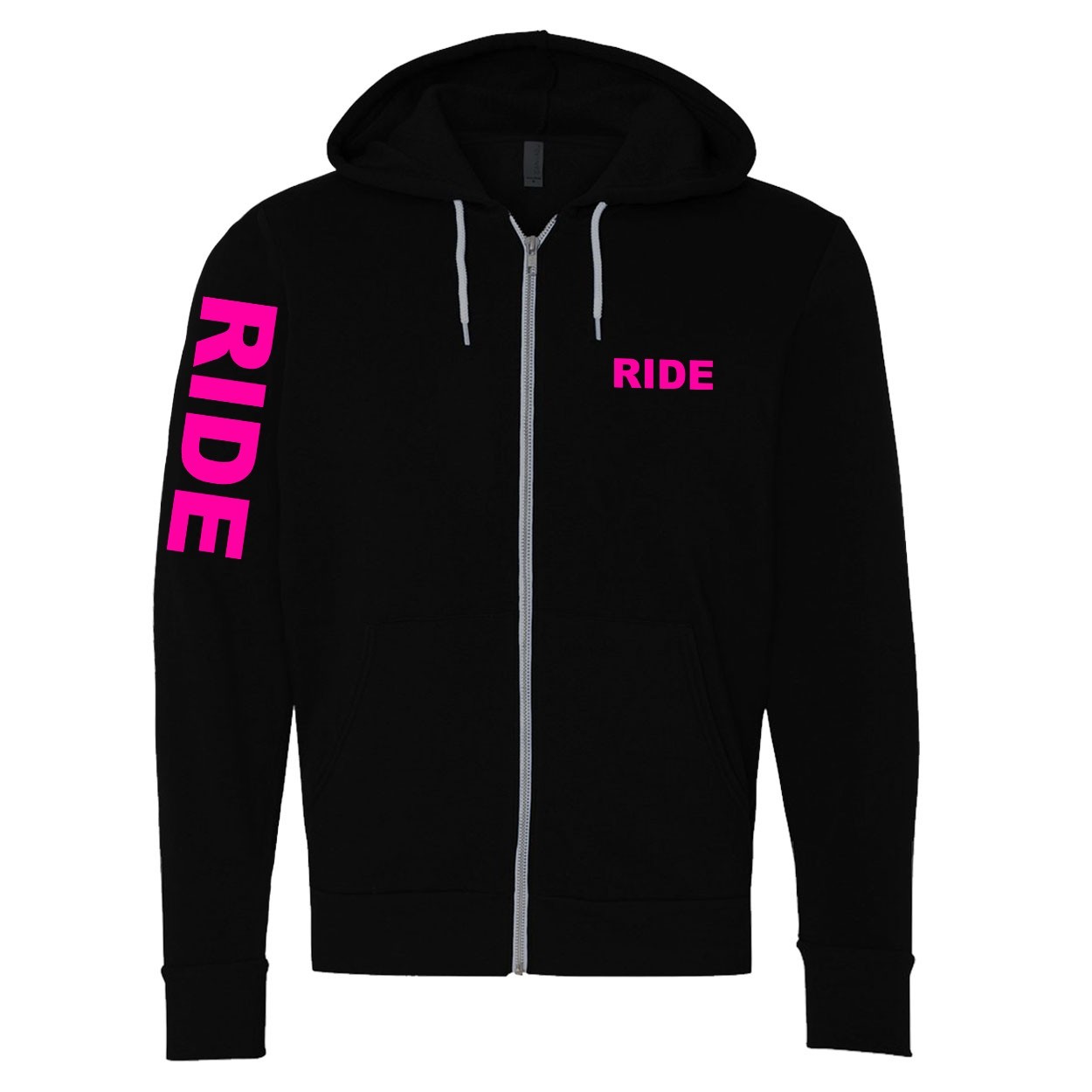 Ride Brand Logo Classic Zip Sweatshirt Black (Pink Logo)
