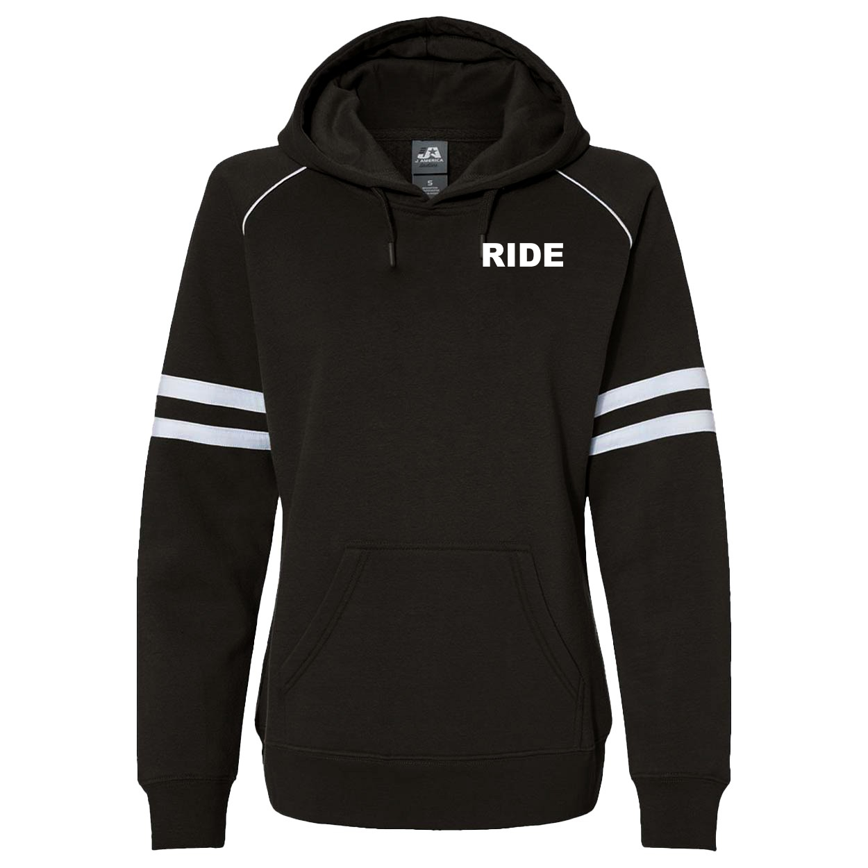 Ride Brand Logo Night Out Womens Pullover Hooded Sweatshirt Varsity Fleece (White Logo)