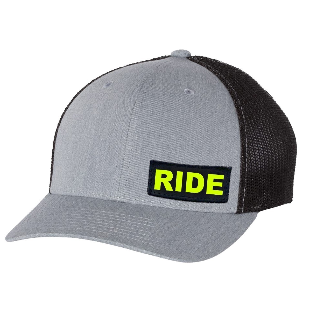 Ride Brand Logo Night Out Woven Patch Flex Fit Hat Heather Gray/Black (Hi-Vis Logo)
