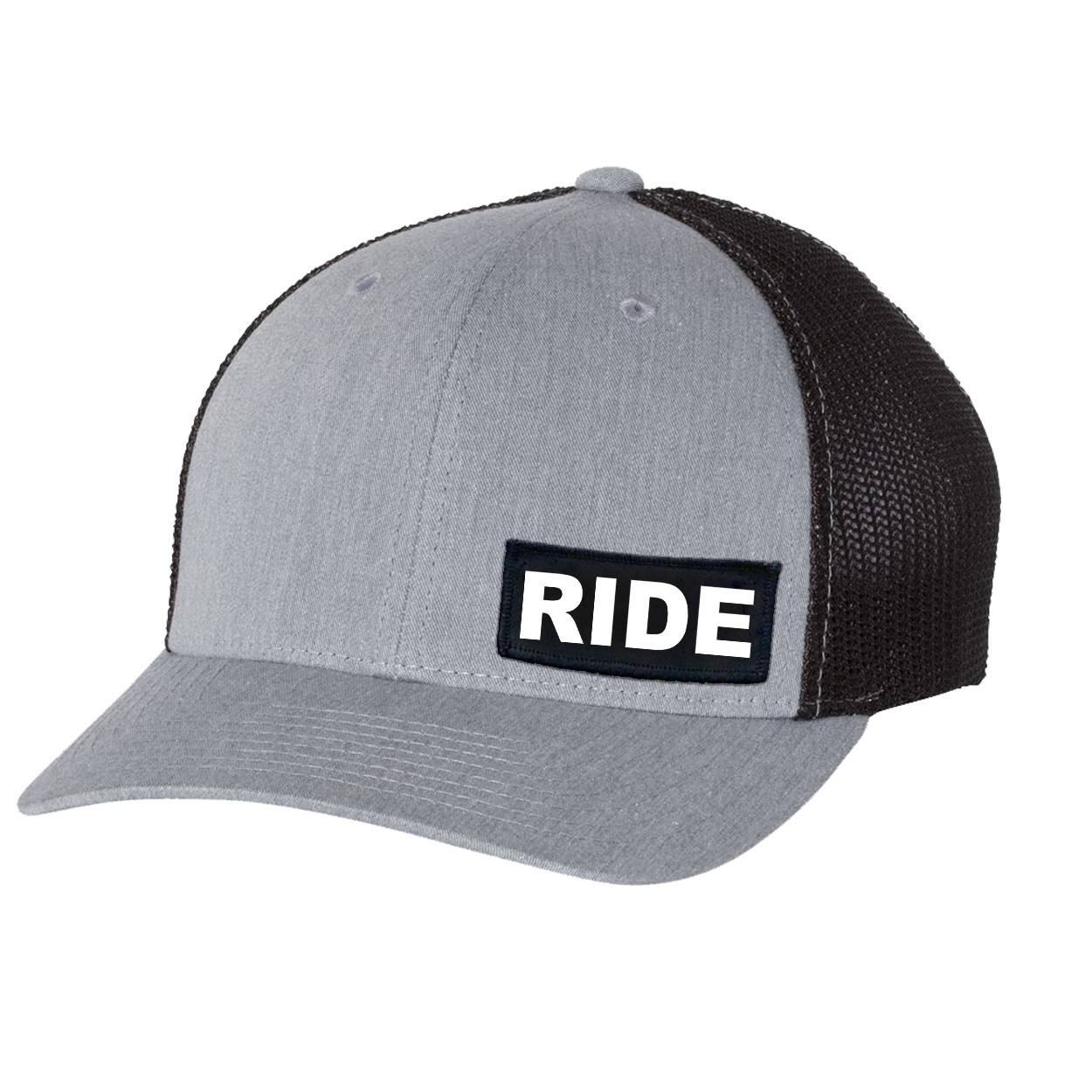 Ride Brand Logo Night Out Woven Patch Flex Fit Hat Heather Gray/Black (White Logo)