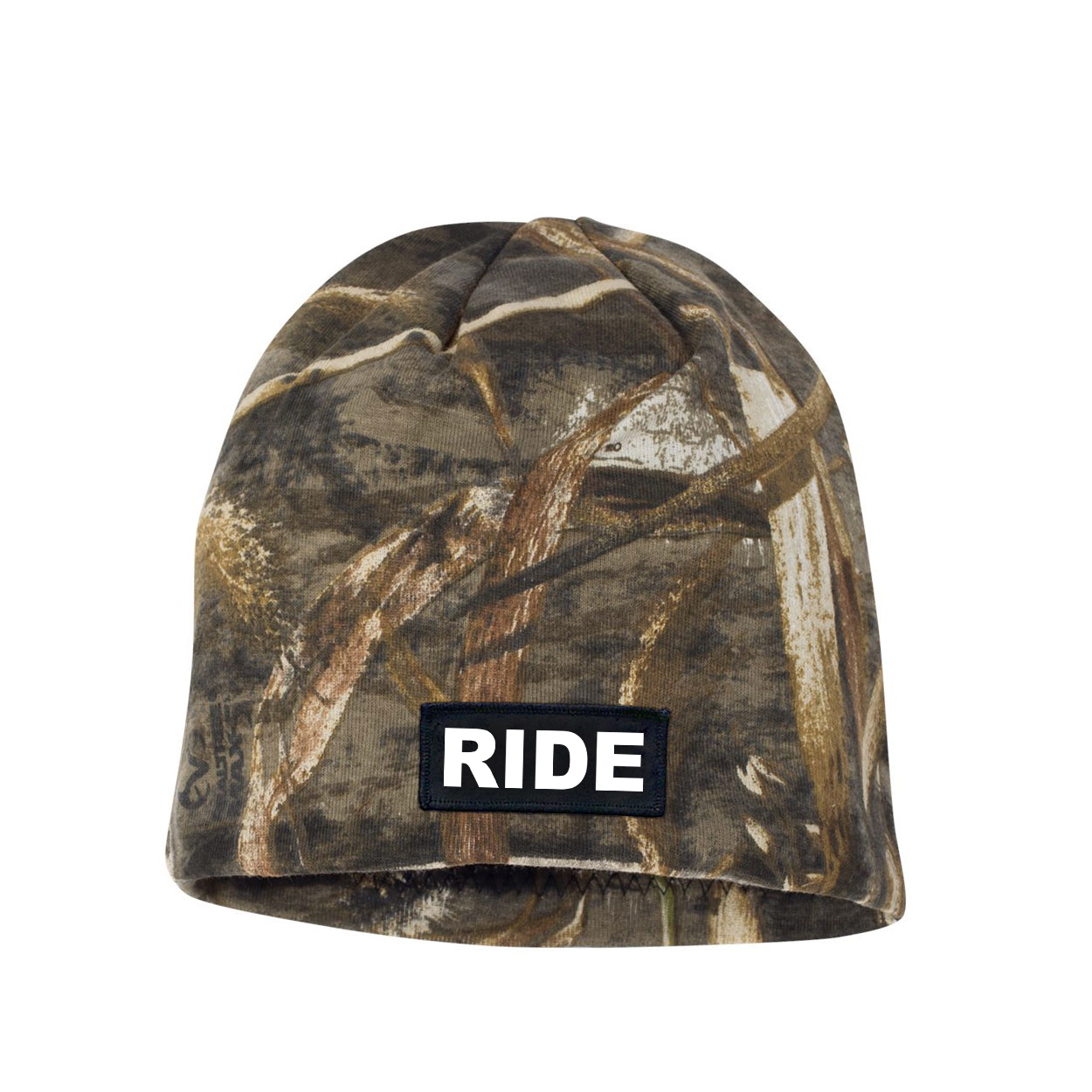 Ride Brand Logo Night Out Woven Patch Skully Beanie Realtree Max-5 Camo (White Logo)