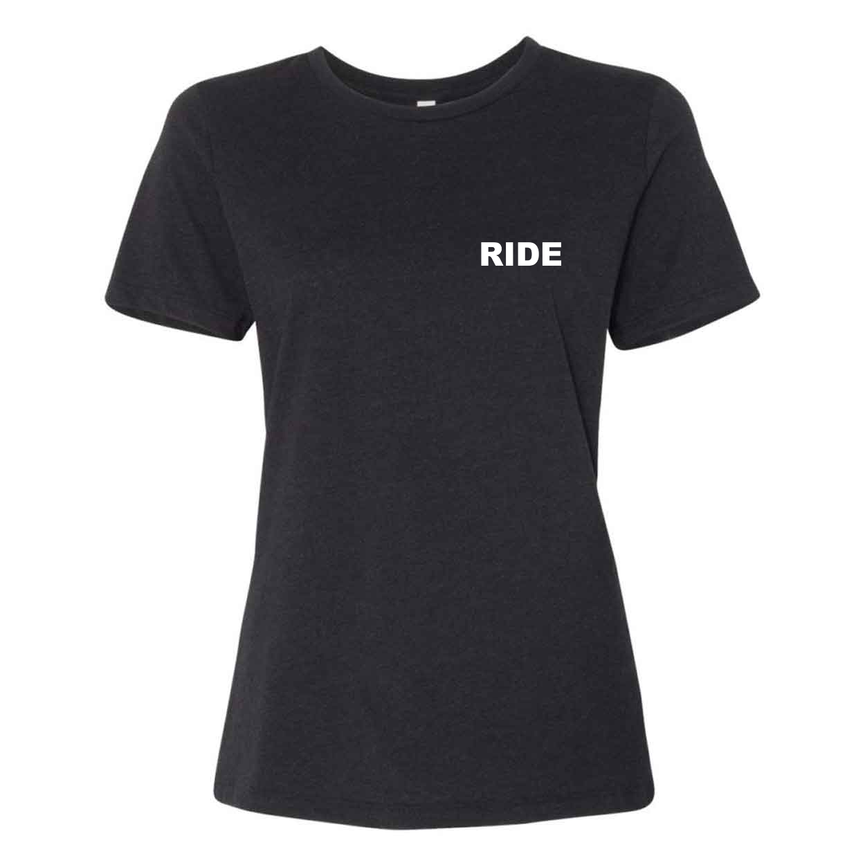 Ride Brand Logo Women's Night Out Relaxed Jersey T-Shirt Black Heather (White Logo)