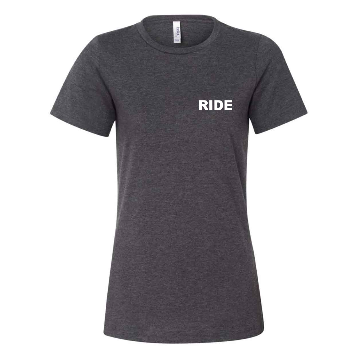 Ride Brand Logo Women's Night Out Relaxed Jersey T-Shirt Dark Gray Heather (White Logo)