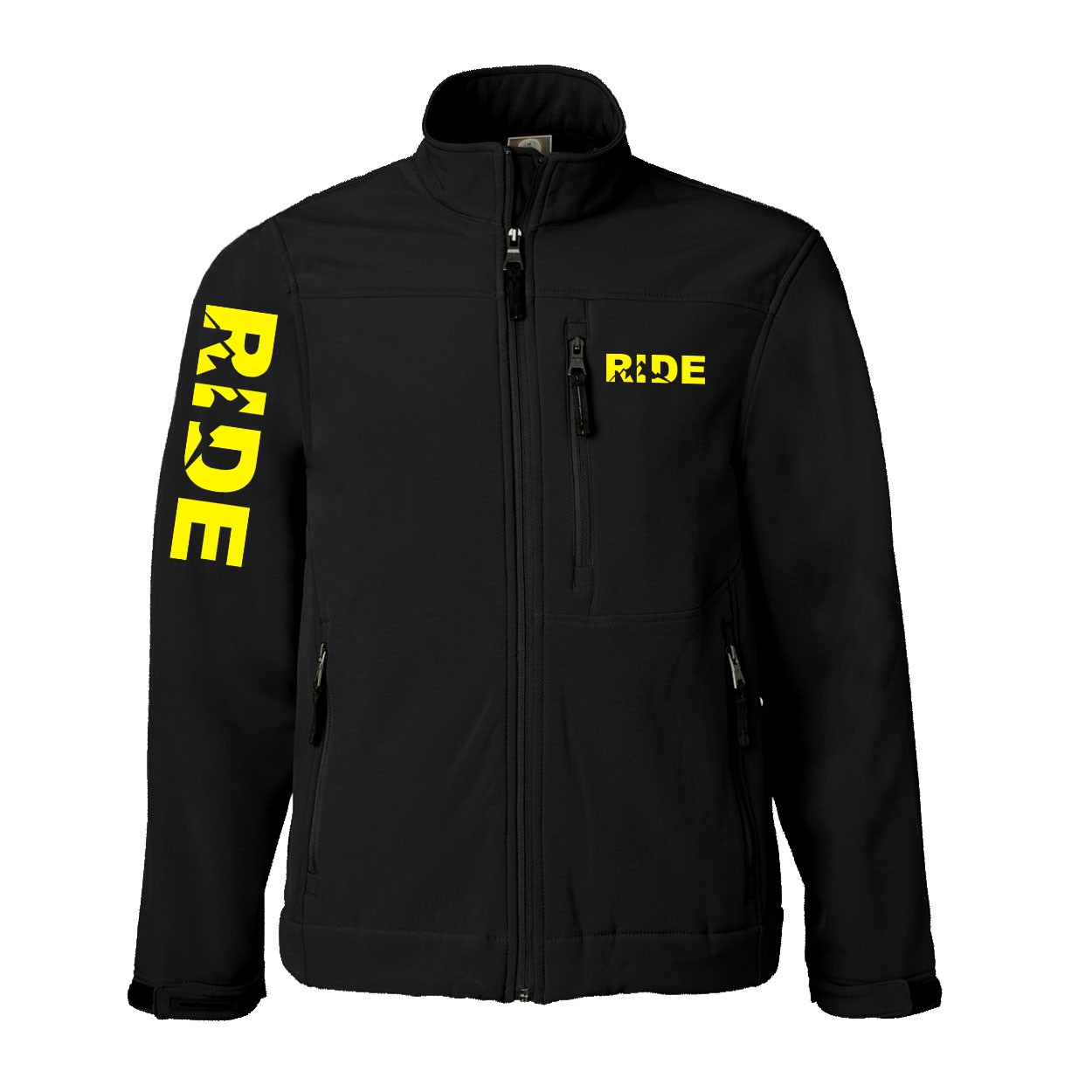 Ride Mountain Logo Classic Soft Shell Weatherproof Jacket (Yellow Logo)