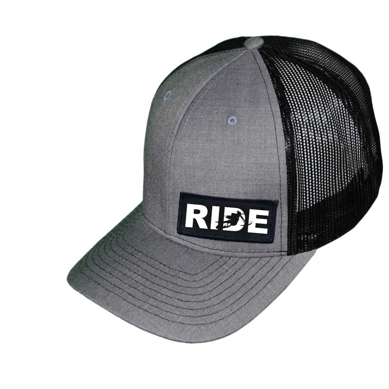 Ride Snowbike Logo Night Out Woven Patch Snapback Trucker Hat Heather Gray/Black (White Logo)