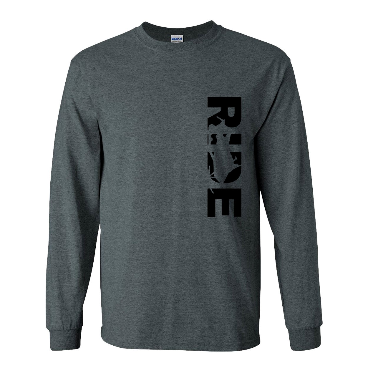 Ride Snowmobile Logo Classic Vertical Long Sleeve T-Shirt Dark Heather Gray (Black Logo)