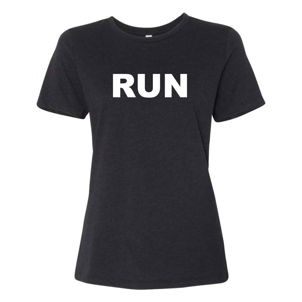 Run Brand Logo Classic Women's Relaxed Jersey T-Shirt Black Heather