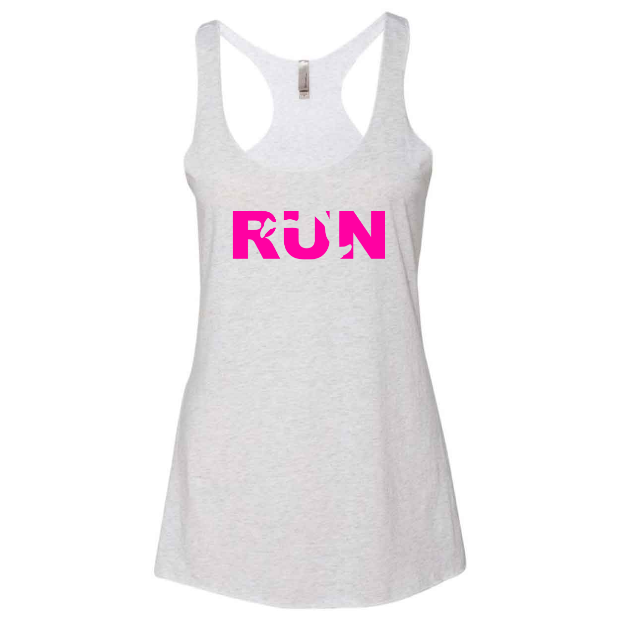 Run Jog Logo Classic Women's Ultra Thin Tank Top Heather White (Pink Logo)