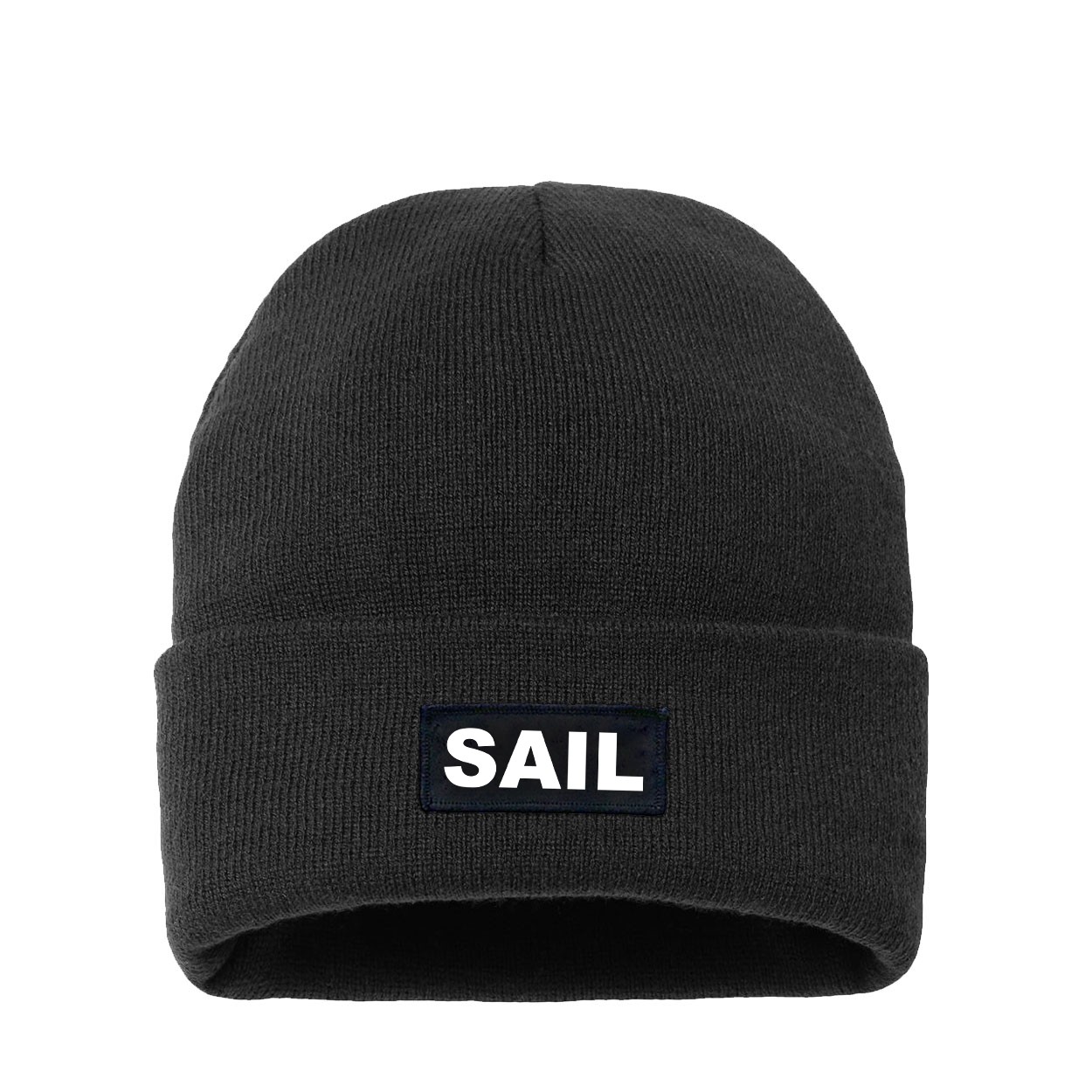 Sail Brand Logo Night Out Woven Patch Night Out Sherpa Lined Cuffed Beanie Black