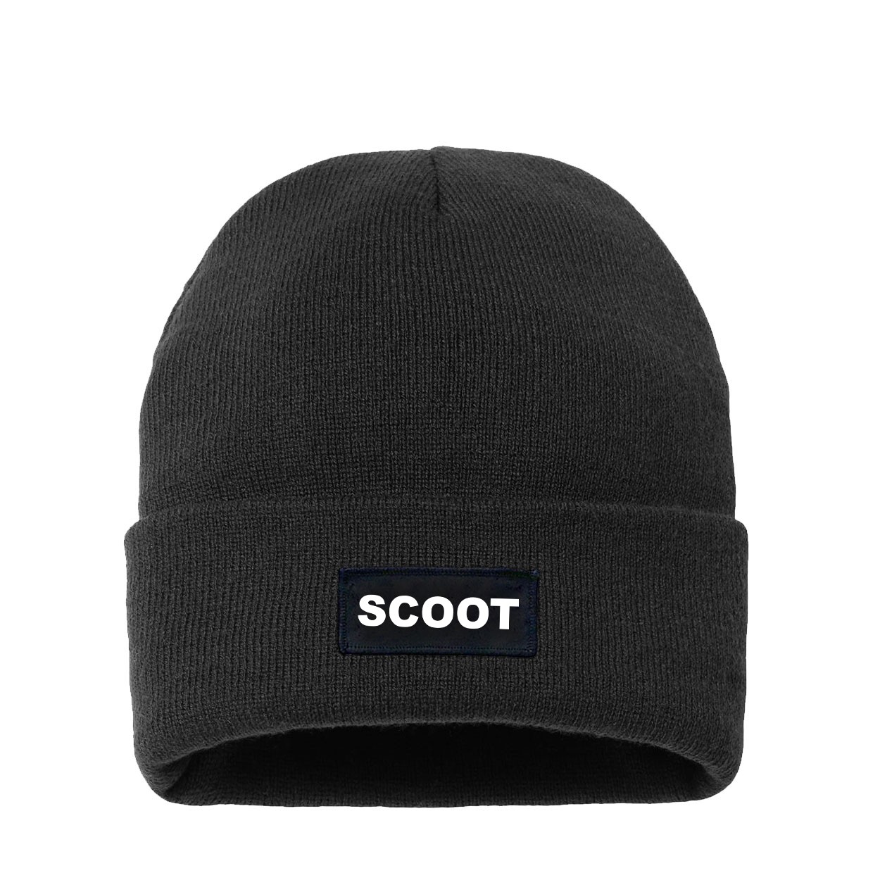 Scoot Brand Logo Night Out Woven Patch Night Out Sherpa Lined Cuffed Beanie Black