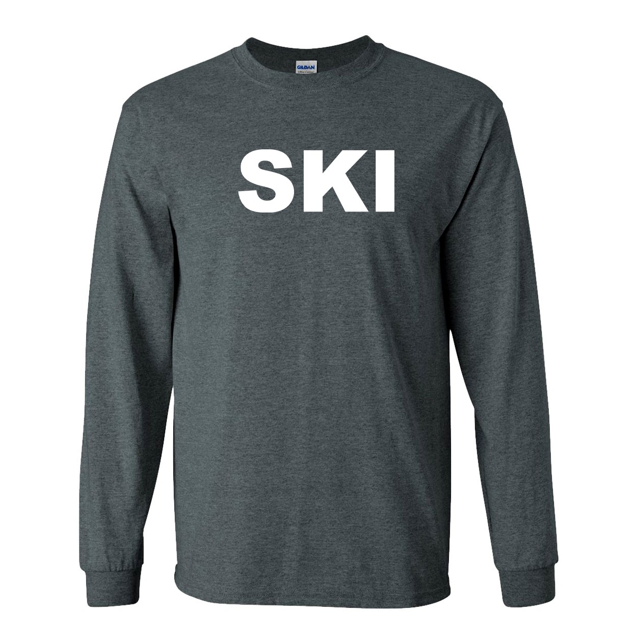 Ski Brand Logo Classic Long Sleeve T-Shirt Dark Heather Gray (White Logo)