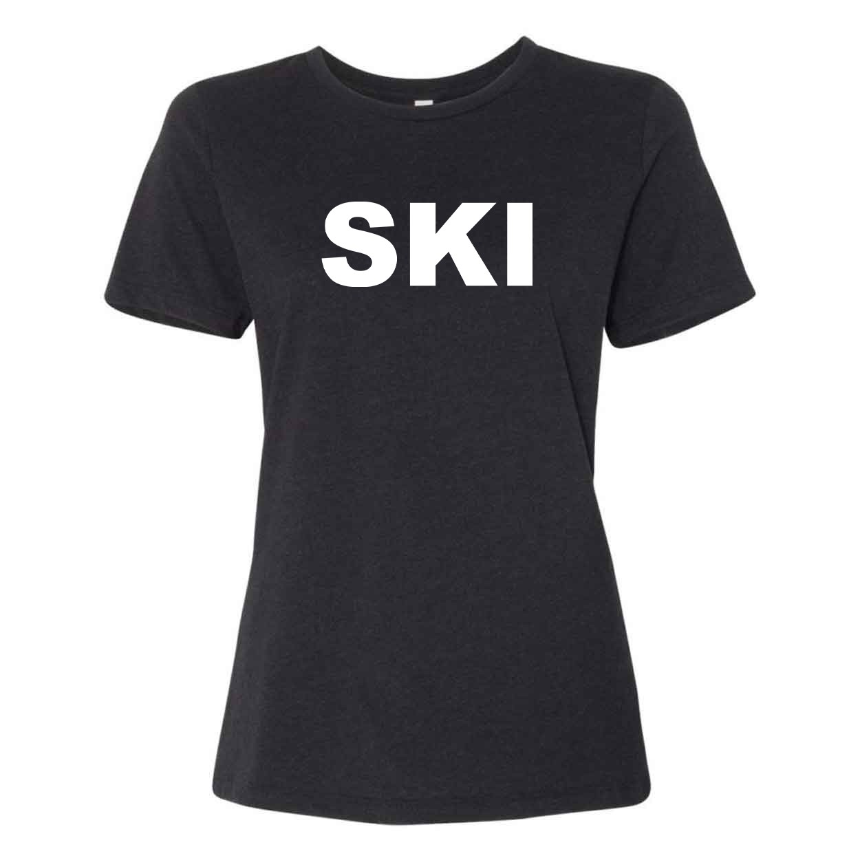 Ski Brand Logo Classic Women's Relaxed Jersey T-Shirt Black Heather (White Logo)