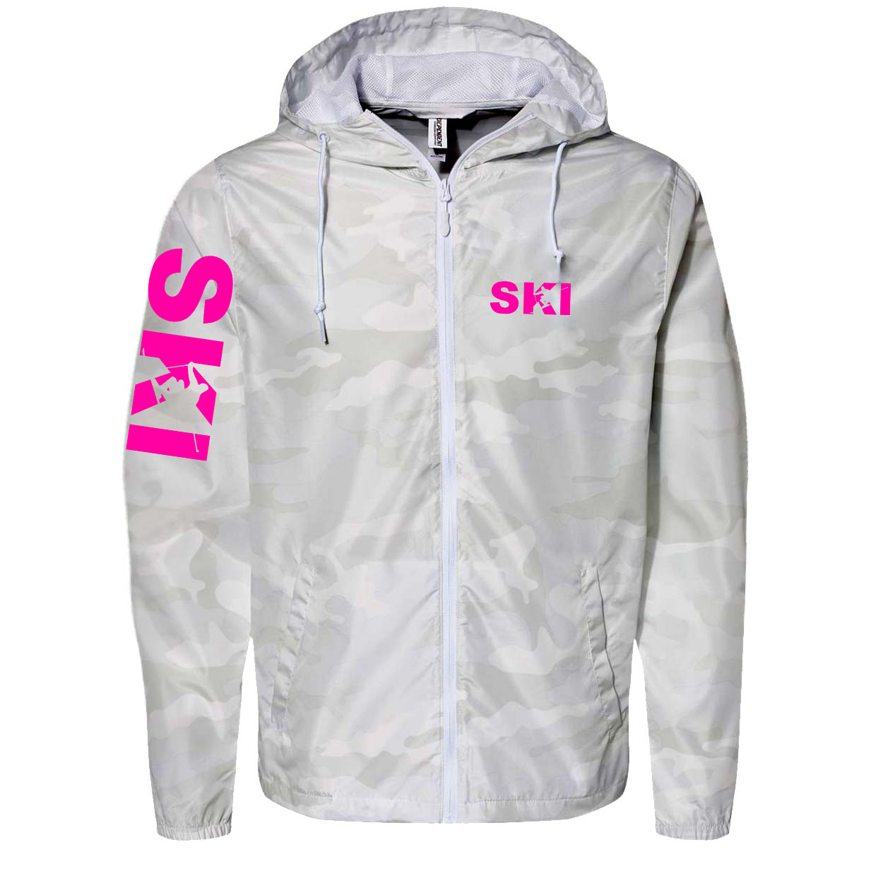 Ski Downhill Logo Classic Lightweight Windbreaker White Camo (Pink Logo)