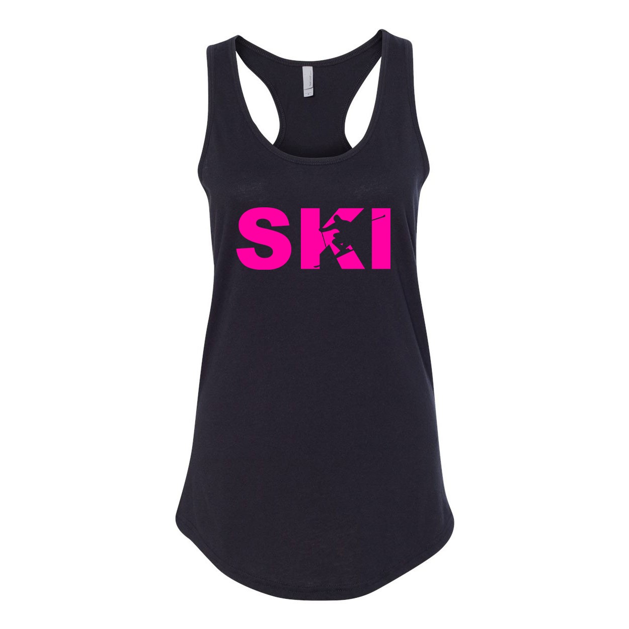 Ski Downhill Logo Classic Women's Racerback Tank Top Black (Pink Logo)