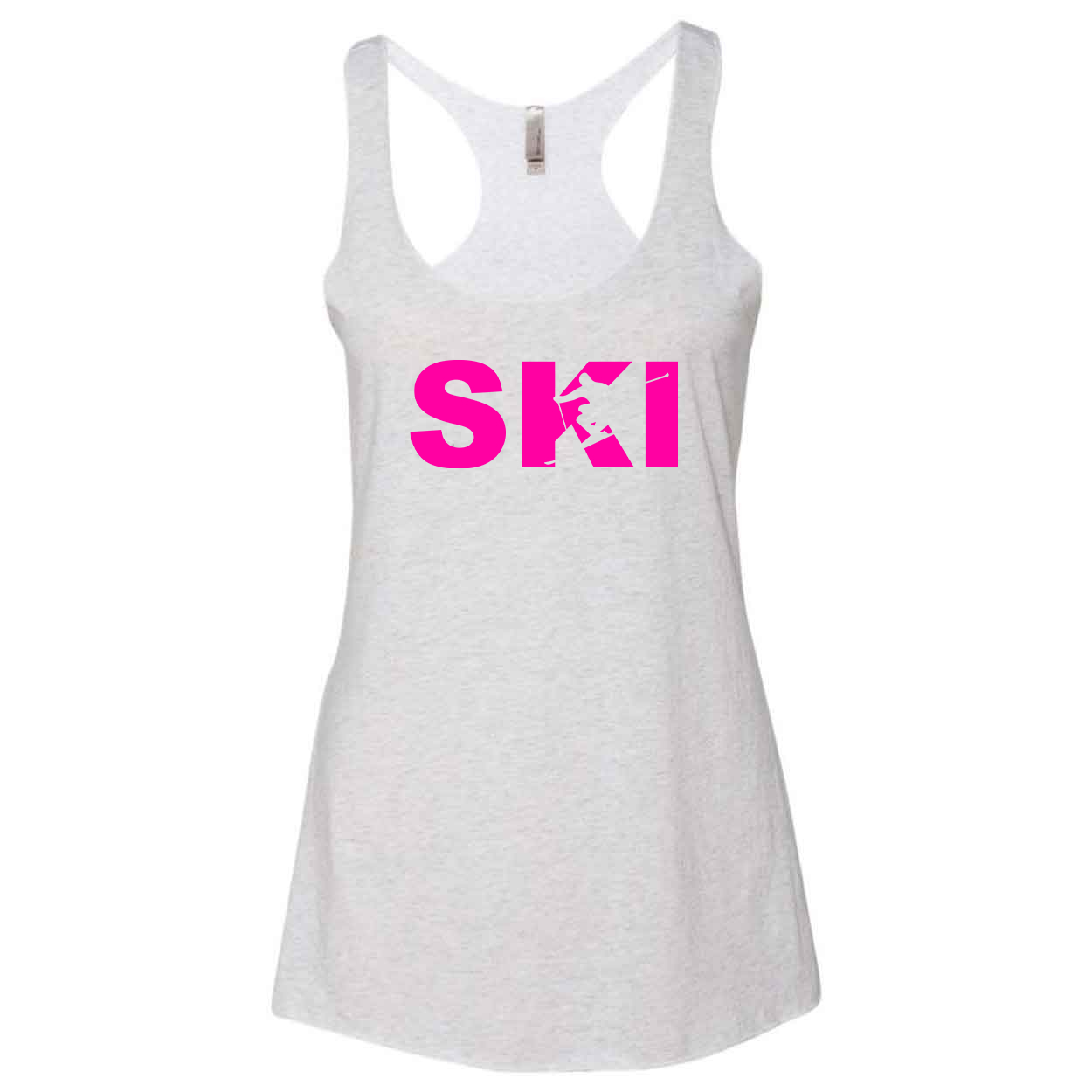Ski Downhill Logo Classic Women's Ultra Thin Tank Top Heather White (Pink Logo)