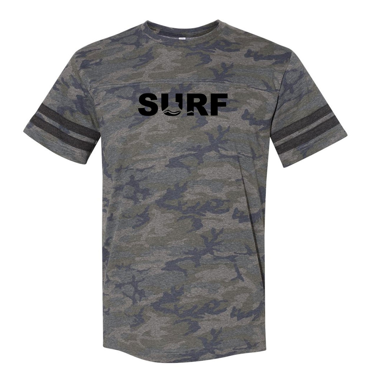 Surf Wave Logo Classic Unisex Premium LAT Jersey T-Shirt Vintage Camo/Vintage Stripes (Black Logo)