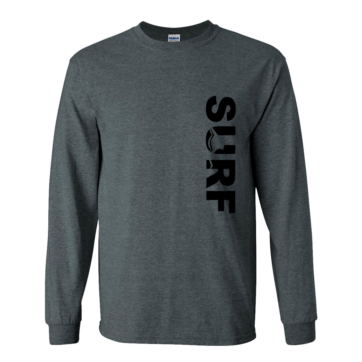 Surf Wave Logo Classic Vertical Long Sleeve T-Shirt Dark Heather Gray (Black Logo)