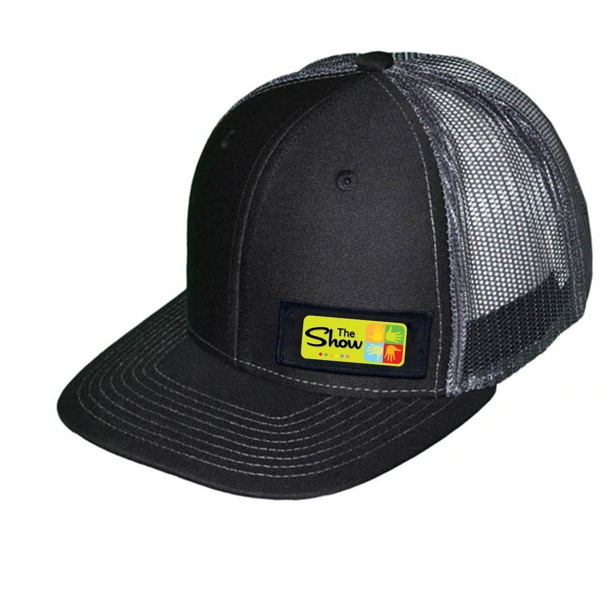 The Show Art Gallery Night Out Woven Patch Snapback Trucker Hat Black/Dark Gray (White Logo)