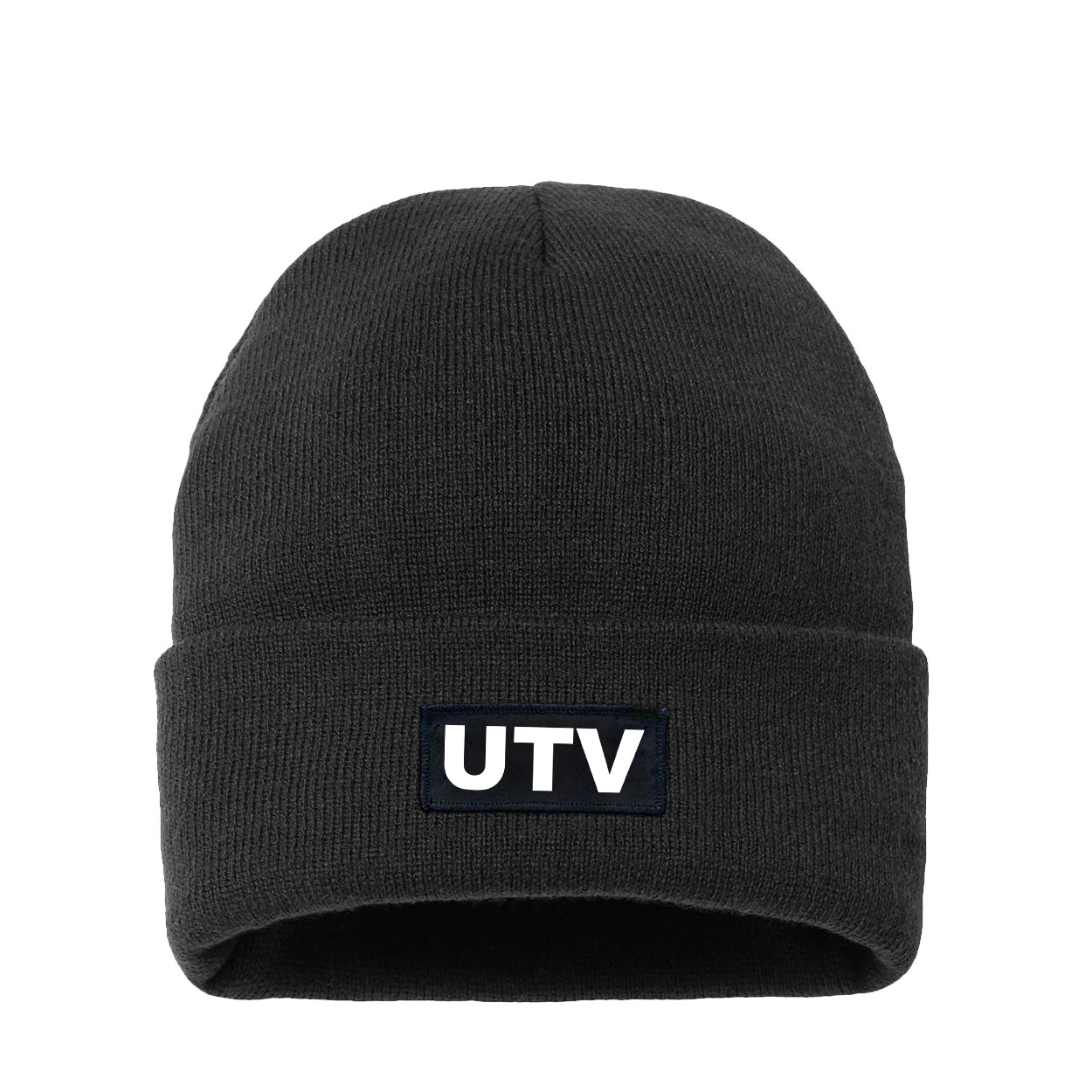 Utv Brand Logo Night Out Woven Patch Night Out Sherpa Lined Cuffed Beanie Black