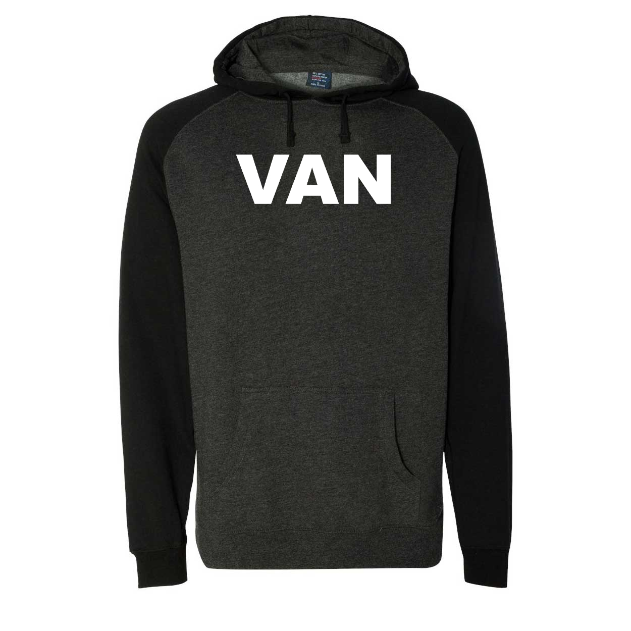 Van Brand Logo Classic Raglan Hooded Pullover Sweatshirt Charcoal/Heather Black