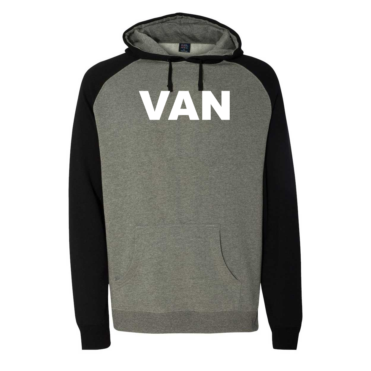 Van Brand Logo Classic Raglan Hooded Pullover Sweatshirt Gunmetal/Heather Black (Black Logo)