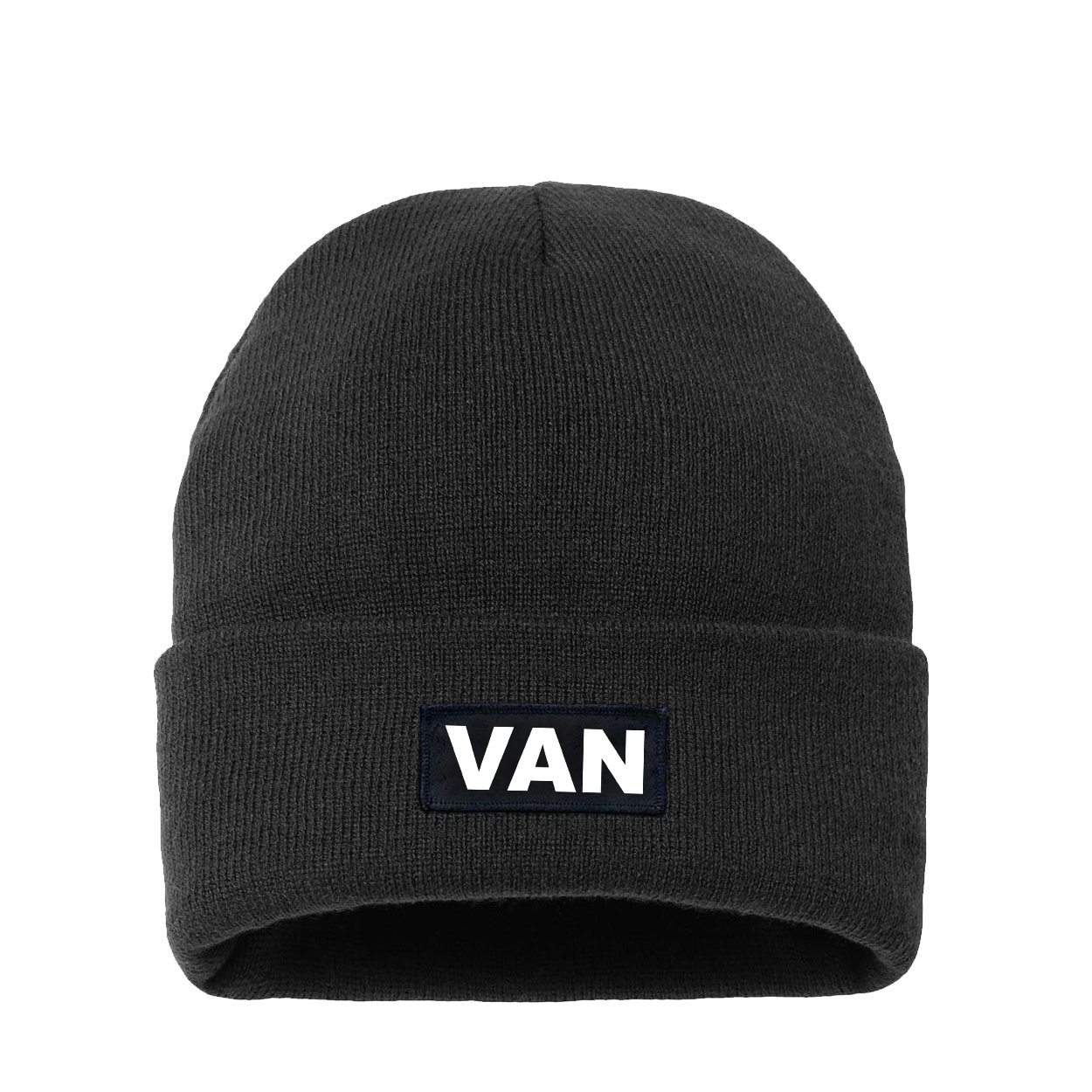 Van Brand Logo Night Out Woven Patch Night Out Sherpa Lined Cuffed Beanie Black