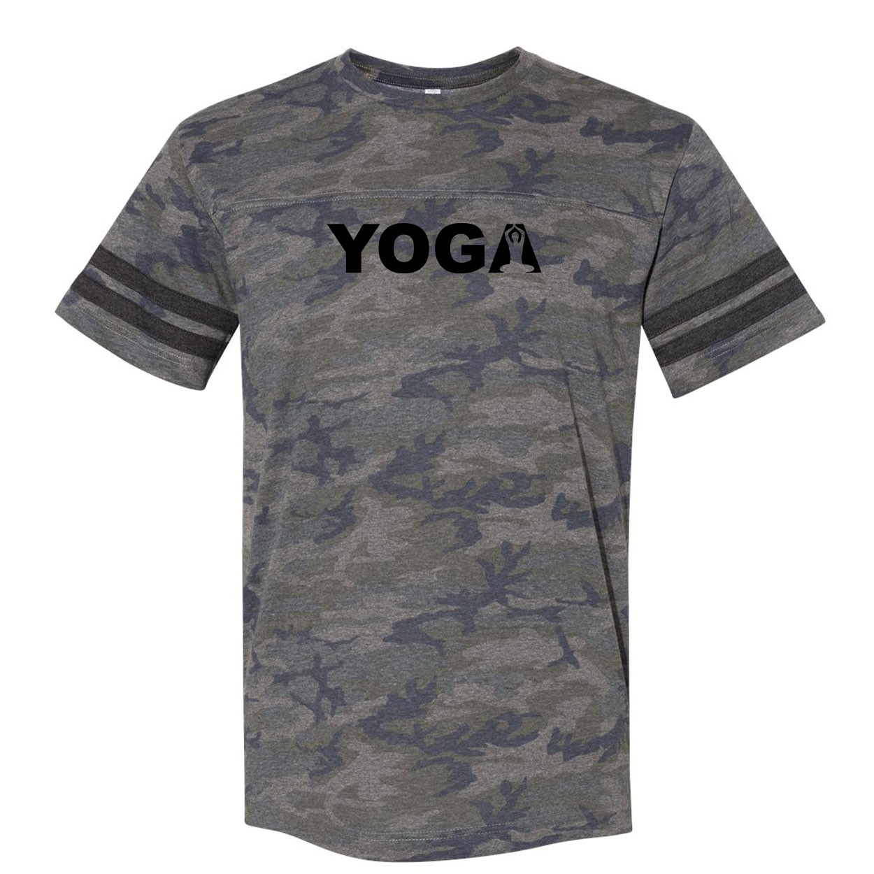 Yoga Meditation Logo Classic Unisex Premium LAT Jersey T-Shirt Vintage Camo/Vintage Stripes (Black Logo)