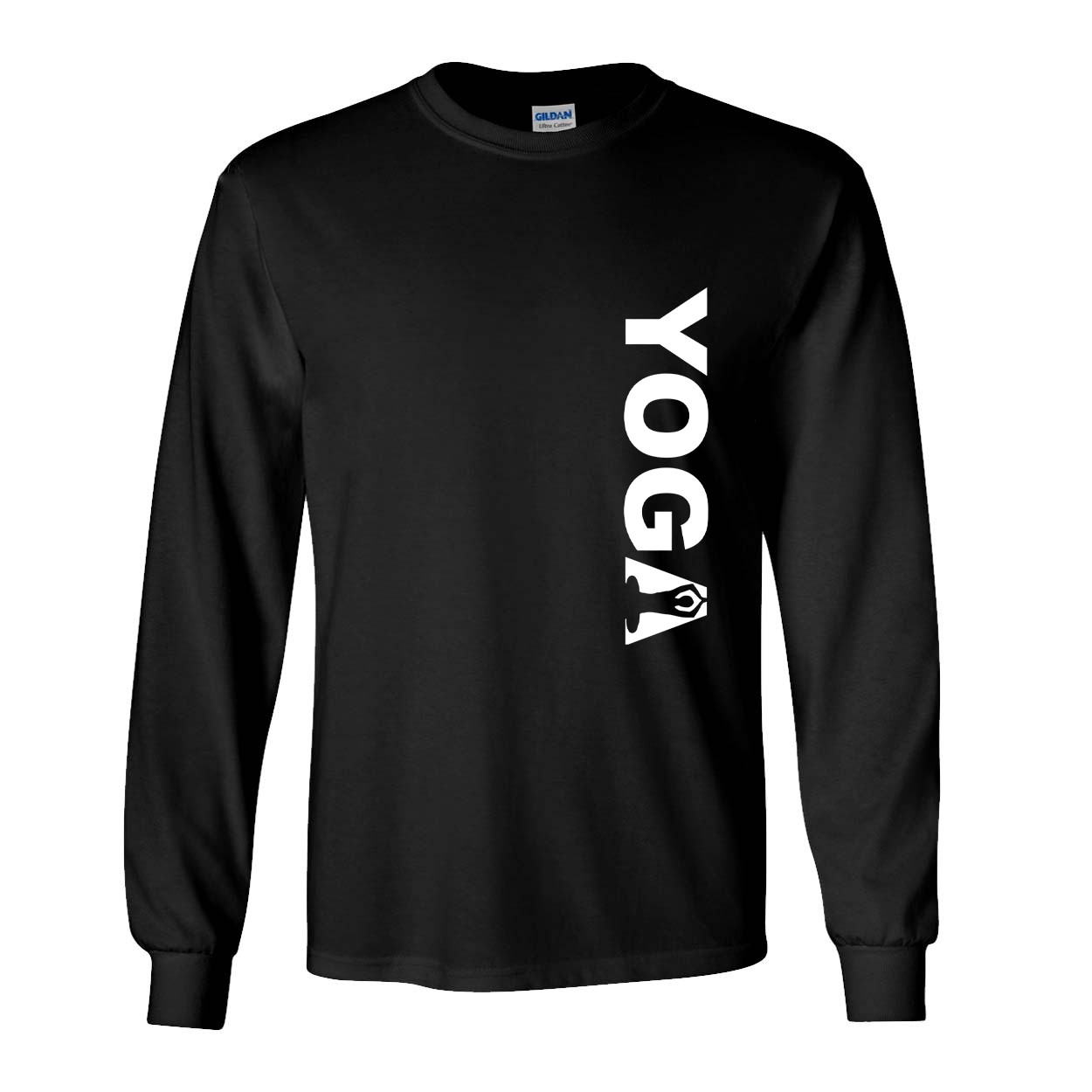 Yoga Meditation Logo Classic Vertical Long Sleeve T-Shirt Black (White Logo)
