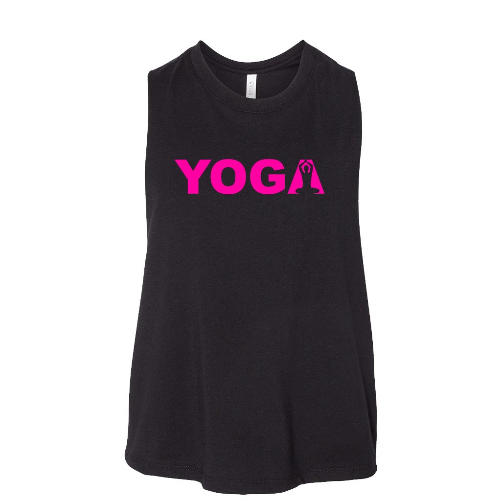 Yoga Meditation Logo Classic Womens Flowy Semi Cropped Tank Black (Pink Logo)
