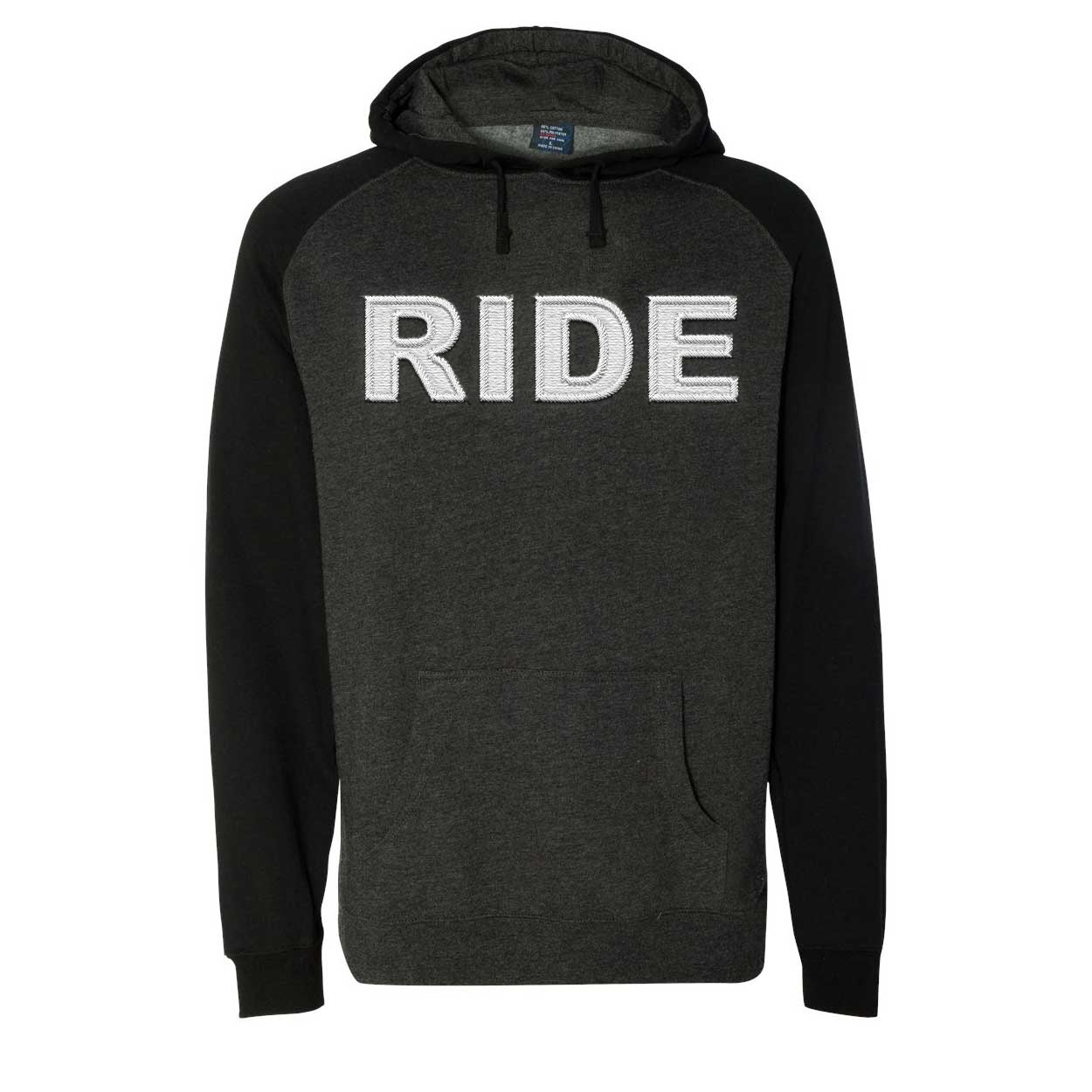 Ride Brand Logo Pro Tackle Twill Embroidered Hooded Sweatshirt Charcoal Heather/Black