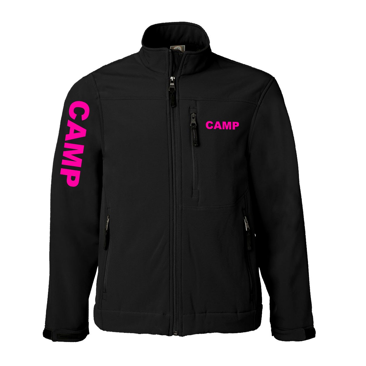 Camp Brand Logo Classic Soft Shell Weatherproof Jacket (Pink Logo)