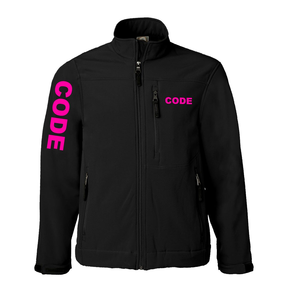 Code Brand Logo Classic Soft Shell Weatherproof Jacket (Pink Logo)