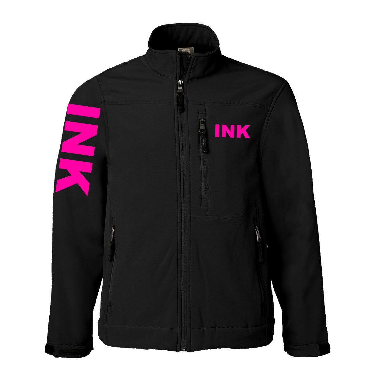 Ink Brand Logo Classic Soft Shell Weatherproof Jacket (Pink Logo)
