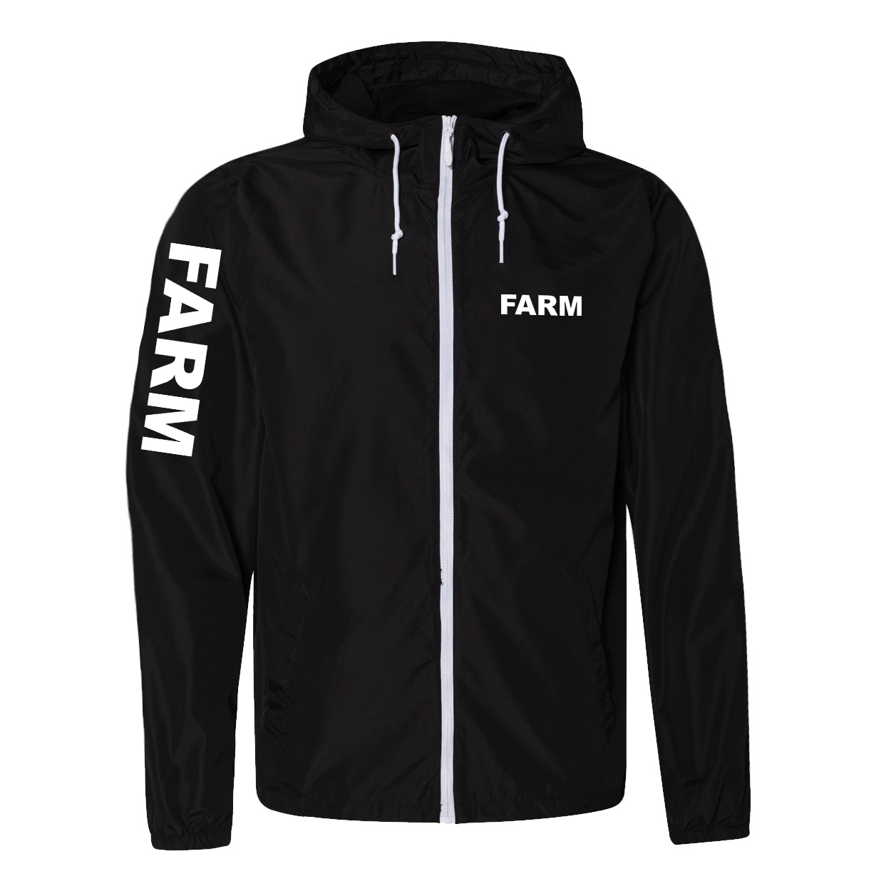Farm Brand Logo Classic Lightweight Windbreaker Black/White (White Logo)