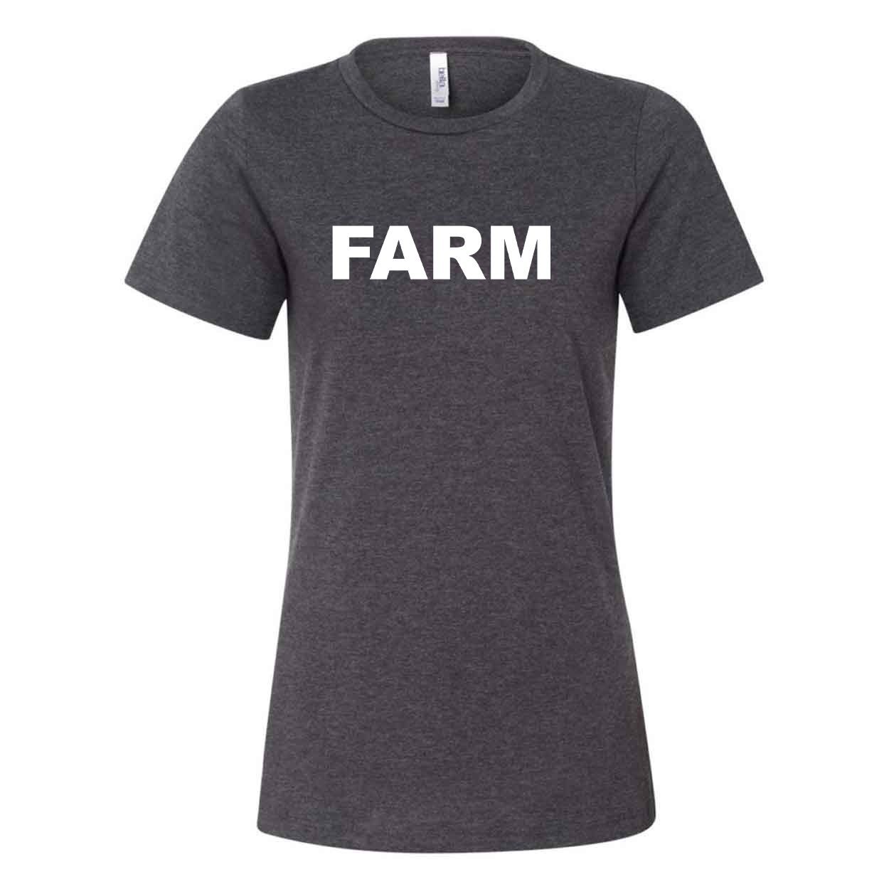 Farm Brand Logo Classic Women's Relaxed Jersey T-Shirt Dark Gray Heather (White Logo)