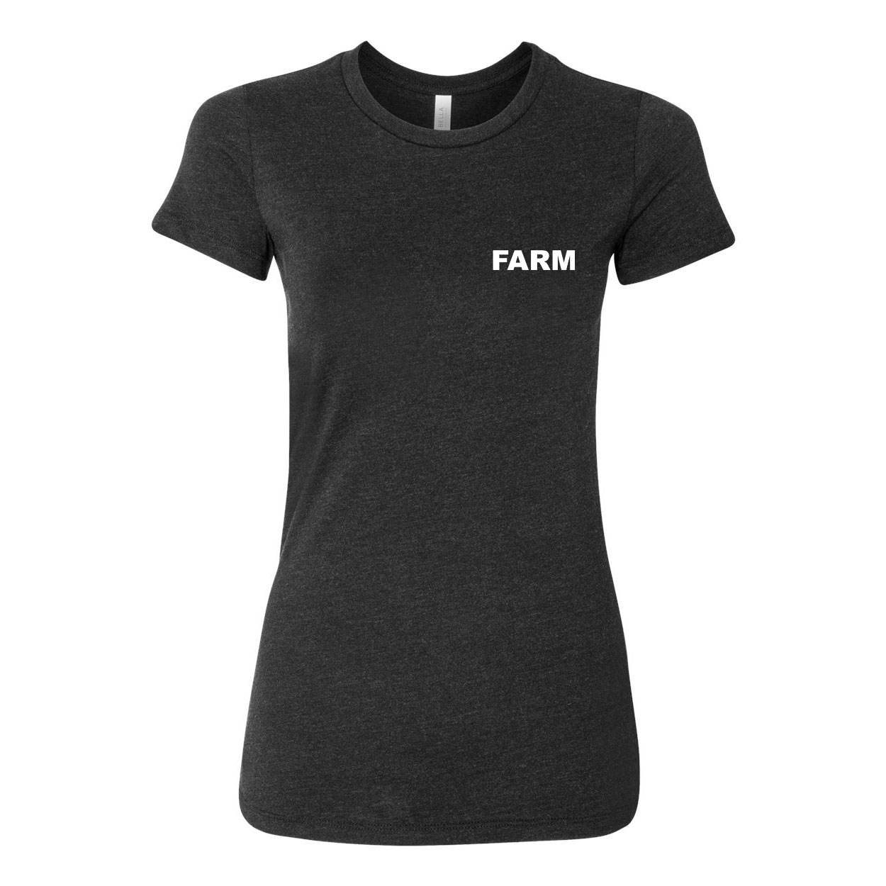 Farm Brand Logo Night Out Womens Fitted T-Shirt Dark Heather Gray