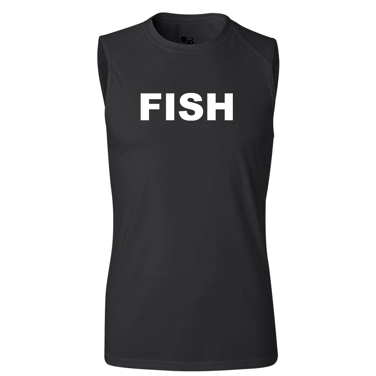 Fish Brand Logo Classic Unisex Performance Sleeveless T-Shirt Black (White Logo)