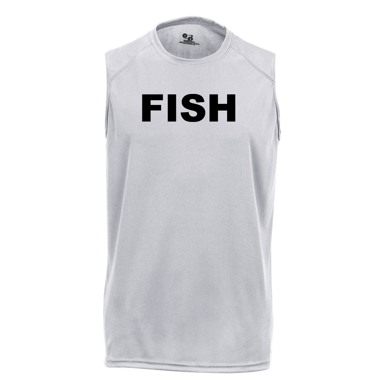 Fish Brand Logo Classic Unisex Performance Sleeveless T-Shirt Silver Gray (Black Logo)