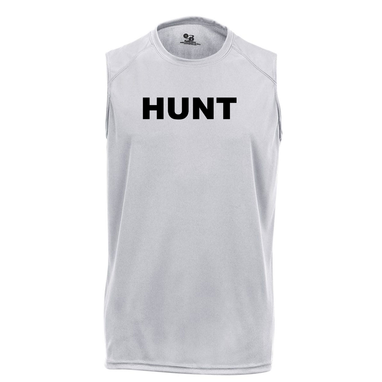 Hunt Brand Logo Classic Unisex Performance Sleeveless T-Shirt Silver Gray (Black Logo)