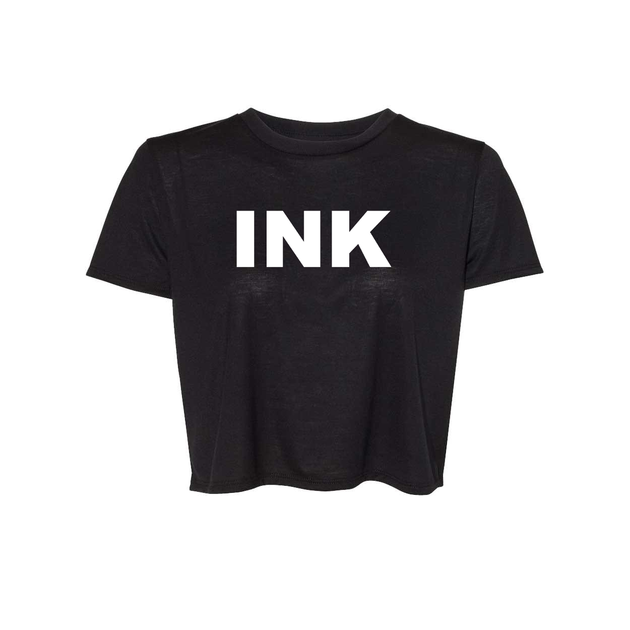 Ink Brand Logo Classic Womens Flowy Cropped Tee Black (White Logo)