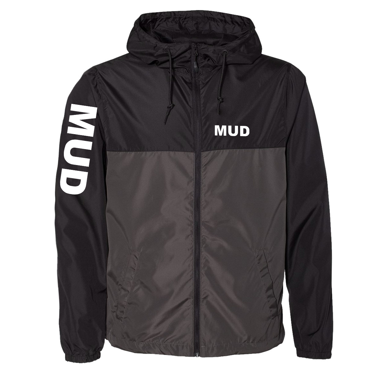 Mud Brand Logo Classic Lightweight Windbreaker Black/Graphite (White Logo)