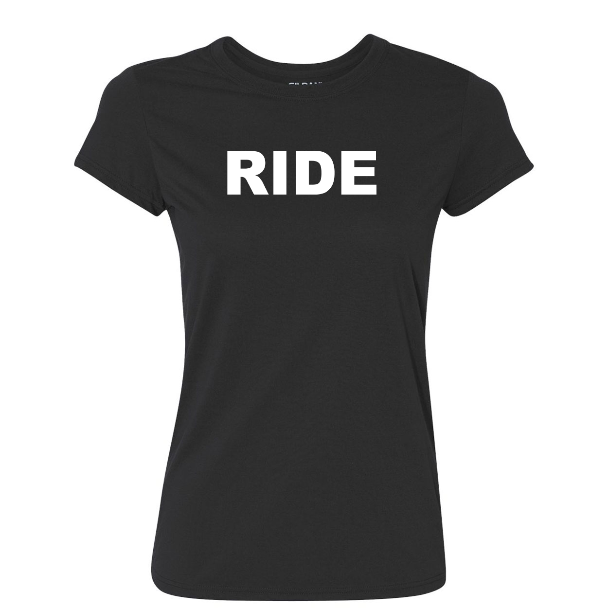 Ride Brand Logo Classic Womens Performance T-Shirt Black (White Logo)