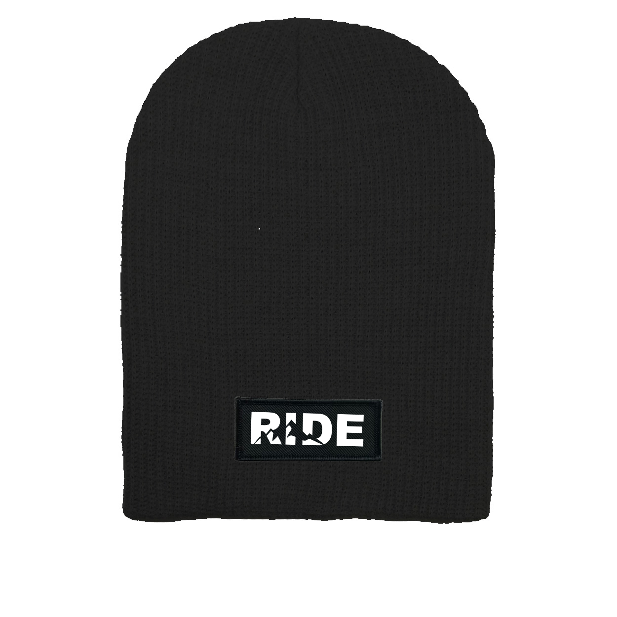 Ride Mountain Logo Night Out Woven Patch Solid Slouchy Beanie Black (White Logo)