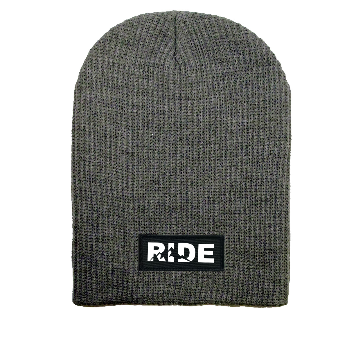 Ride Mountain Logo Night Out Woven Patch Solid Slouchy Beanie Dark Gray