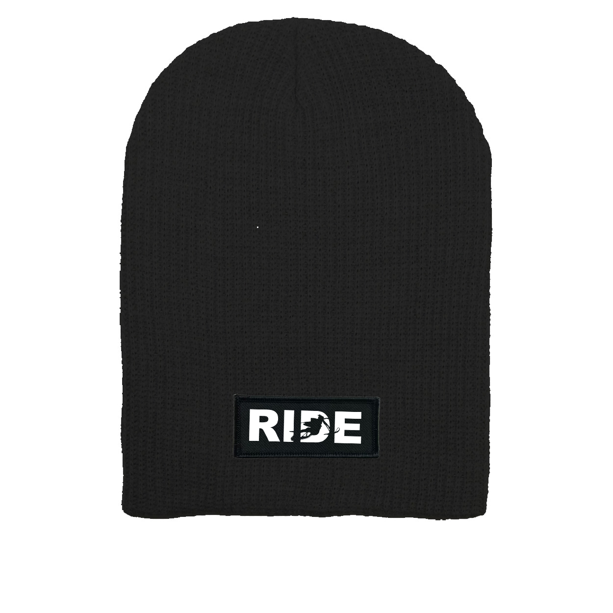 Ride Snowbike Logo Night Out Woven Patch Solid Slouchy Beanie Black (White Logo)