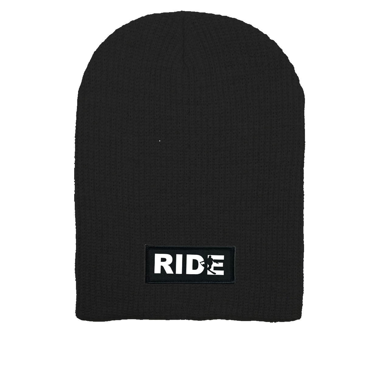 Ride Snowboard Logo Night Out Woven Patch Solid Slouchy Beanie Black (White Logo)