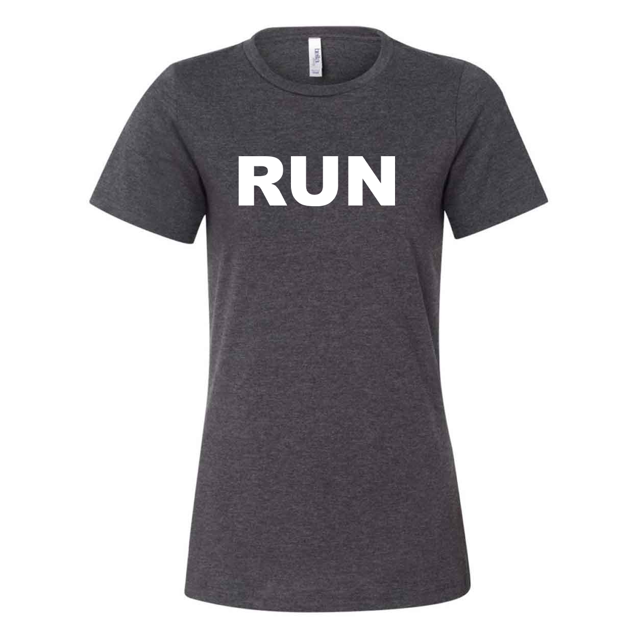 Run Brand Logo Classic Women's Relaxed Jersey T-Shirt Dark Gray Heather (White Logo)