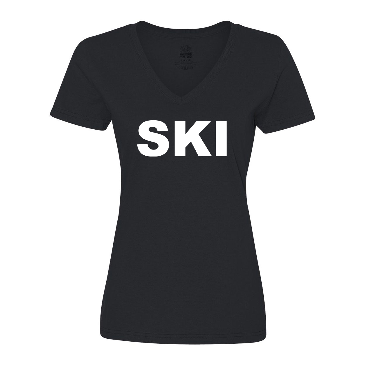 Ski Brand Logo Classic Womens V-Neck Shirt Black (White Logo)