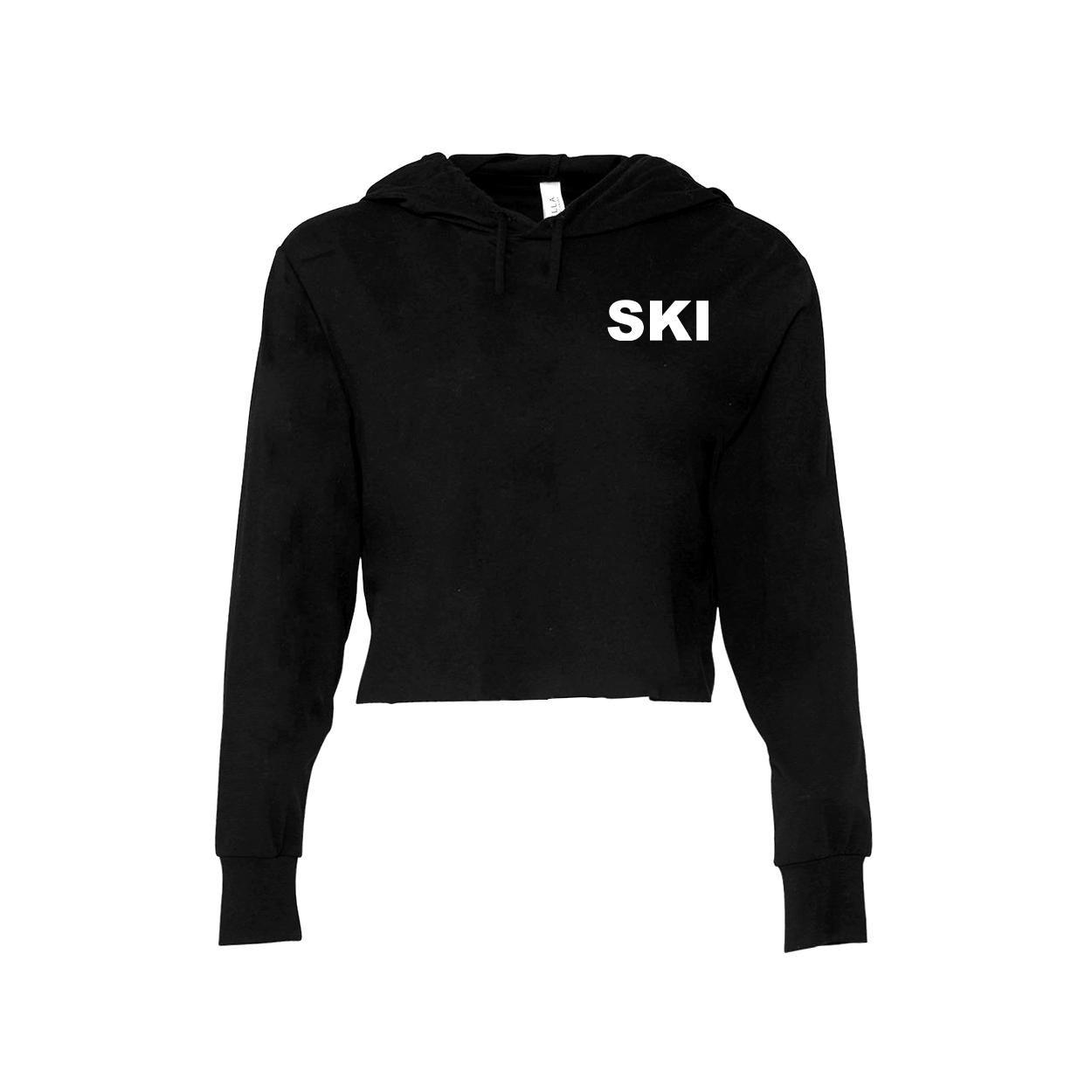 Ski Brand Logo Night Out Womens Cropped Sweatshirt Black (White Logo)